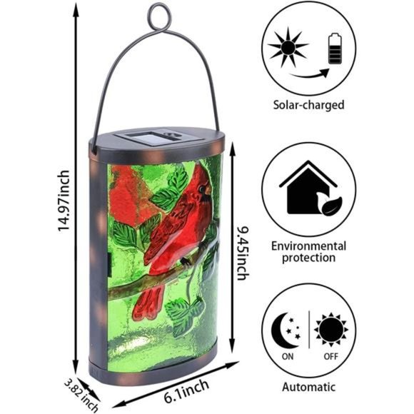 Hanging Solar Lantern Outdoor Decorative Waterproof LED Solar Cardinal Lights - Picture 2 of 7